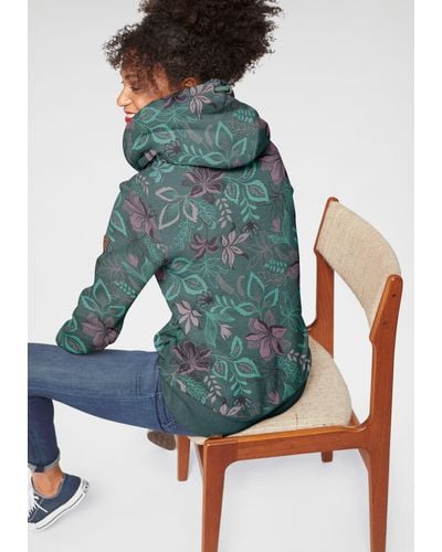 Ragwear Sweater GRIPY FLOWERS O Hoodie mit floralem All Over-Druck - Grün