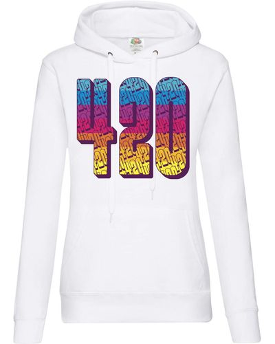 Youth Designz Kapuzenpullover 420 Regenbogen Hoodie Pullover mit Trendigem Cannabis Frontdruck - Weiß