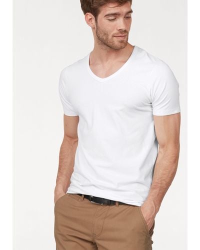Jack & Jones T-Shirt SLIM- FIT BASIC TEE -NECK mit V-Ausschnitt - Weiß
