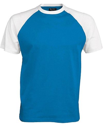 Kariban Rundhalsshirt Baseball T- Baumwolle Kontrast Kurzarm Shirt - Blau