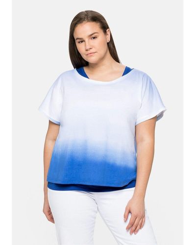 Sheego Tanktop Große Größen und Shirt im Lagenlook, in gebatikter Optik - Blau