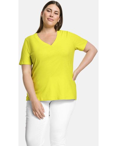 Samoon Kurzarmshirt V-Shirt aus Bio-Baumwolle - Gelb