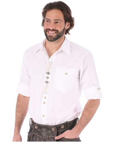OS-Trachten Trachtenhemd BENNO Sticklegende Krempelarm weiss - Weiß