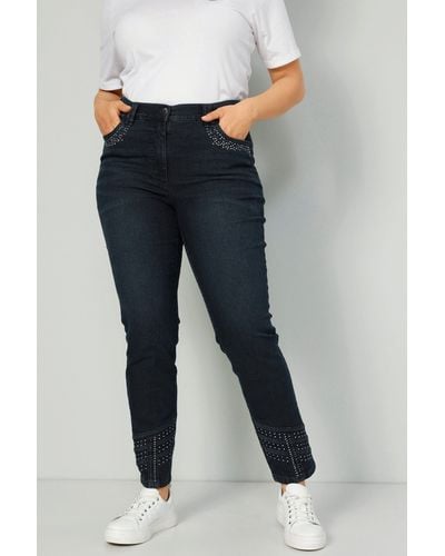 MIAMODA Jeans Slim Fit Ziernieten 5-Pocket - Blau