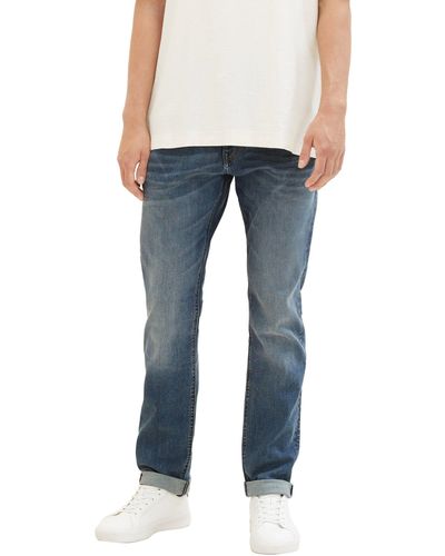 Tom Tailor 5-Pocket-Jeans AEDAN Straight mit Kontrastnähten und Stretch-Anteil - Blau