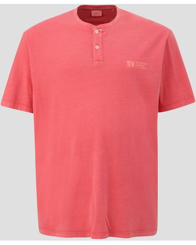 S.oliver Kurzarmshirt T-Shirt mit und Henley-Ausschnitt Garment Dye - Pink