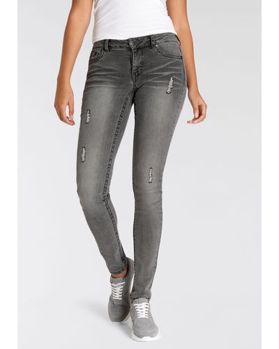 Arizona Skinny-fit-Jeans mit Kontrastnähten und Pattentaschen Low Waist - Grau
