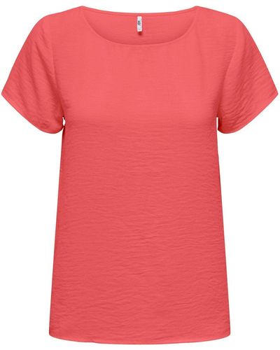 Jacqueline De Yong Kurzarm Blusen T-Shirt JDYDIVYA 5611 in Rot - Pink