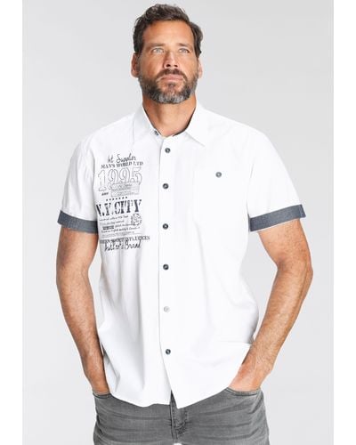 Man's World Man's World Kurzarmhemd mit Print - Weiß