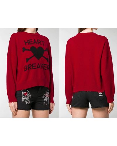 RED Valentino Strickpullover RED Heart Breaker Cropped Distressed Wool Cashmere Jumper Pu - Rot