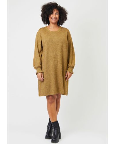 ADIA Sweatkleid AD Knit Dress mit Rüschen am Ärmelabschluss - Braun