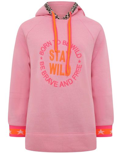 Zwillingsherz Sweatshirt Frontprint, detailreiche Kapuze - Pink