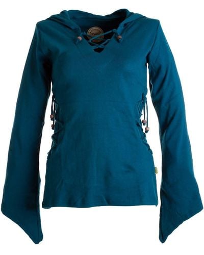 Vishes Kapuzenshirt Elfenshirt Zipfelkapuze und Bändern zum Schnüren Ethno, Hoody, Gothik Style - Blau