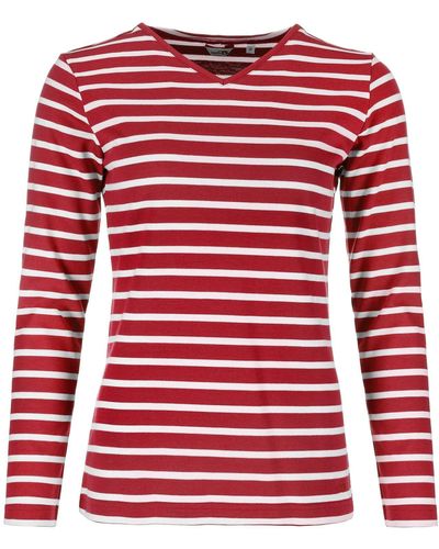 modAS Langarmshirt Shirt mit Streifen und V-Ausschnitt - Rot