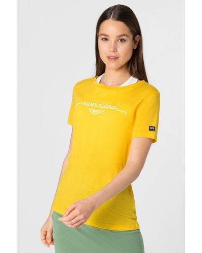 Super.natural Print- T-Shirt W MARINA TEE geruchshemmender Merino-Materialmix - Gelb