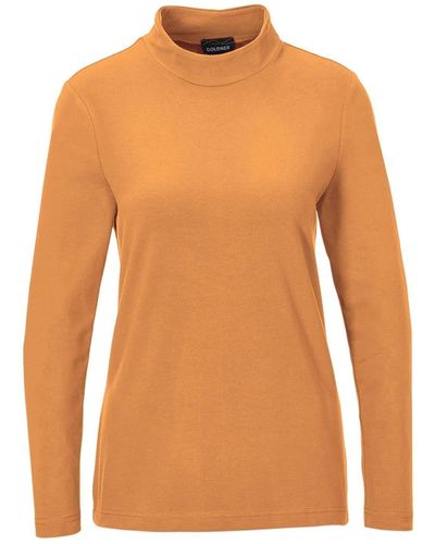 Goldner Langarmshirt Stehkragenshirt mit Langarm - Orange