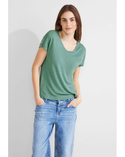 Street One Shirttop Shiny mit Schimmer-Effekt und V-Auschnitt - Grün