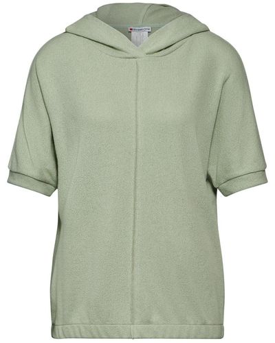 Street One T-Shirt knit look hoody, soft moss green - Grün