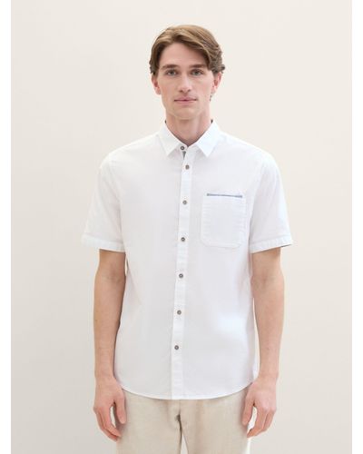 Tom Tailor Langarmhemd Kurzarmhemd mit Brusttasche - Weiß