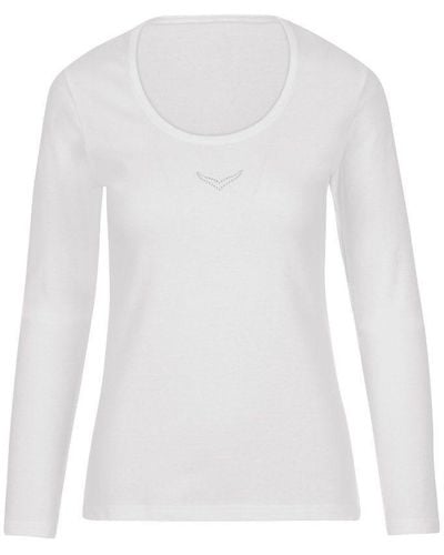 Trigema Longsleeve Langarmshirt mit Kristallsteinen (1-tlg) - Weiß
