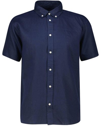 Les Deux Langarmhemd Leinenhemd KRIS Regular Fit Kurzarm (1-tlg) - Blau
