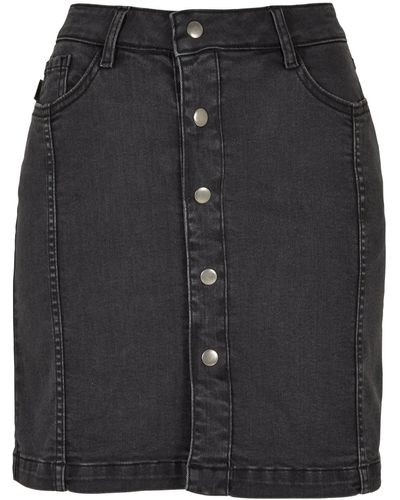 Urban Classics Sommerrock Ladies Organic Stretch Button Denim Skirt (1-tlg) - Schwarz