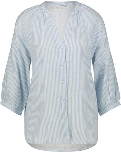 SELECTED Klassische Bluse SLFALBERTA 3/4 SHIRT W (1-tlg) - Blau