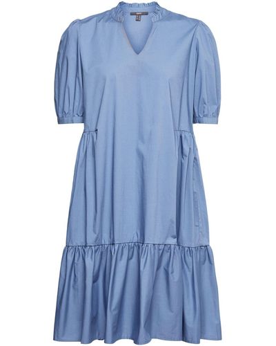 Esprit Midikleid Volant-Kleid aus Baumwolle - Blau