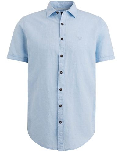 PME LEGEND Langarmhemd Short Sleeve Shirt Ctn Linen 2tone - Blau