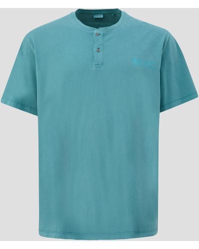 S.oliver Kurzarmshirt T-Shirt mit und Henley-Ausschnitt Garment Dye - Blau