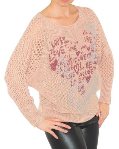 YESET Longpullover Pullover Strick Pulli Love-Blumen Top-Netz leicht Wolle - Pink