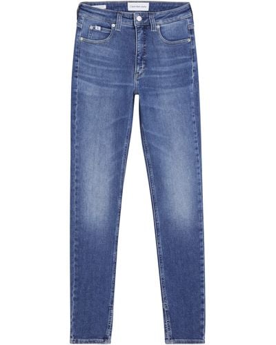 Calvin Klein Fit- HIGH RISE SUPER SKINNY ANKLE mit Leder-Badge am hinteren Bundabschluss - Blau