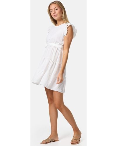 PM SELECTED SELECTED Minikleid PM-27 (Sommerkleid Midi Kleid mit Rüschen in Einheitsgröße) - Weiß