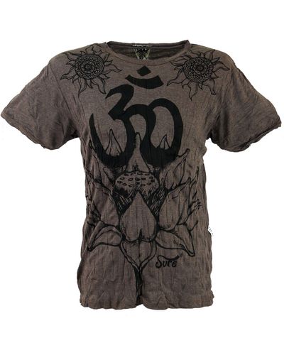 Guru-Shop Sure T-Shirt Lotus OM - taupe Goa Style, Festival, alternative Bekleidung - Schwarz