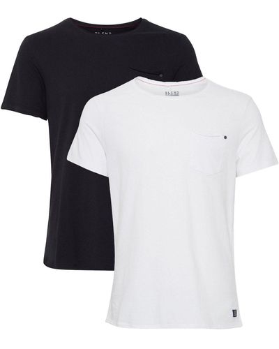 Blend Einfarbiges Rundhals T-Shirt 2er Stück Set BHNOEL (1-tlg) 4033 in Schwarz-Weiß