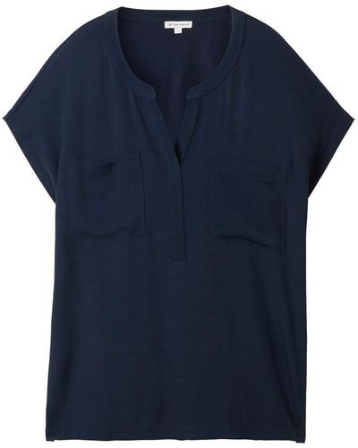 Tom Tailor T-shirt fabric mix blouse, sky captain blue - Blau
