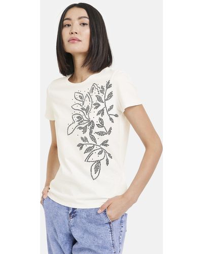Taifun Kurzarmshirt Baumwoll-T-Shirt mit platziertem Print - Weiß