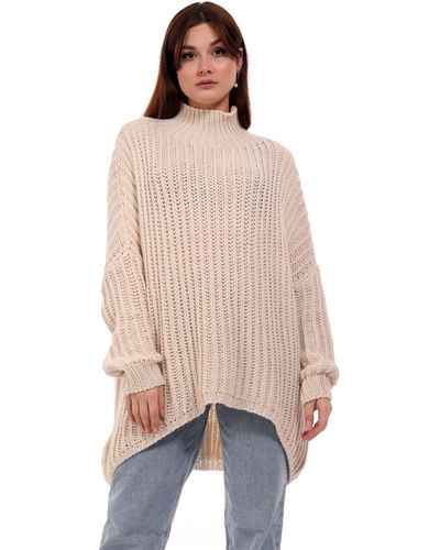 YC Fashion & Style Longpullover Oversized Pullover Grobstrick Vokuhila Sweater One Size - Natur