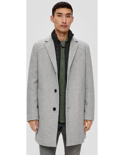 S.oliver Langmantel Tweed-Mantel mit herausnehmbarem Insert herausnehmbares Futter - Grau