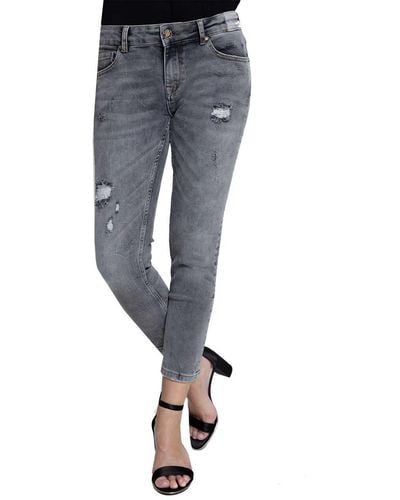 Zhrill /- Jeans Grey Momjeans 7/8 Cropped 5 Pocket Vintage Slim Fit Anita - Blau