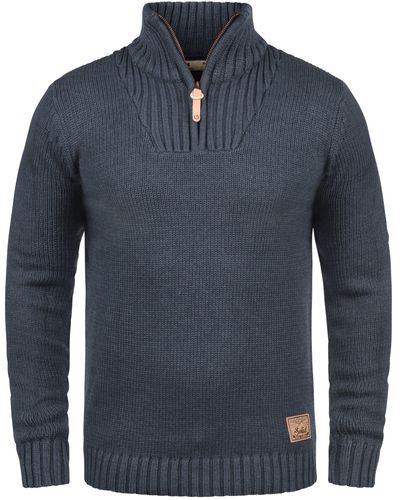 Solid Troyer SDPetro Strickpulli mit hochabschließendem Kragen - Blau