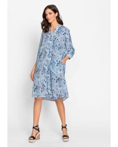 Olsen Blusenkleid mit modernem Allover-Ikat-Print - Blau