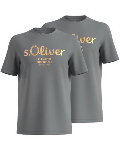 S.oliver T-Shirt mit Metallic-Logo-Aufdruck im 2er Pack - Grau