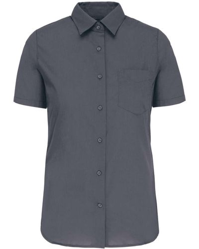 Kariban Hemdbluse Bluse Kurzarm T- Rundhals Top Oberteil Shirt Tunika - Grau