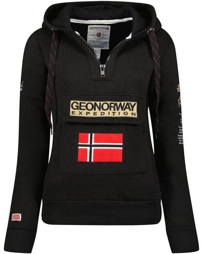 Geo Norway Kapuzenpullover Half Zip Hoodie bagymclass (1-tlg) mit Norwegen Fahne als Emblem - Schwarz