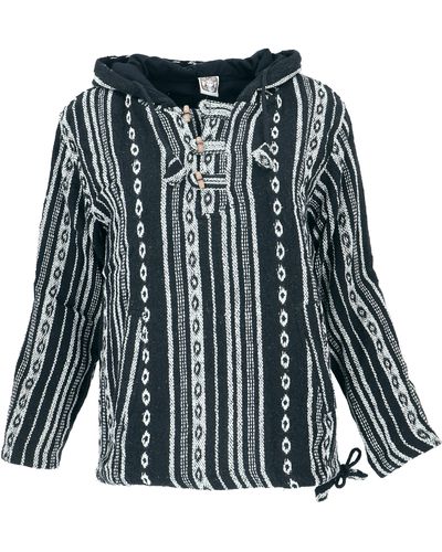 Guru-Shop Sweater Goa Kapuzenshirt, Baja Hoodie, Boho .. Ethno Style, alternative Bekleidung, Hippie - Blau