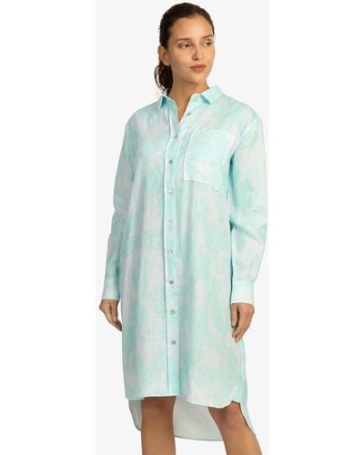 MINT & MIA Sommerkleid aus hochwertigem Leinen Material mit Hemdkragen - Blau