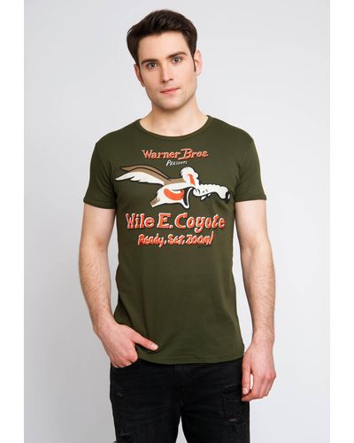Logoshirt T-Shirt Coyote mit großem Looney Tunes-Druck - Grün