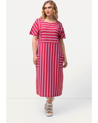 Ulla Popken Sommerkleid Jersey-Midikleid Streifen Oversized Rundhals - Pink
