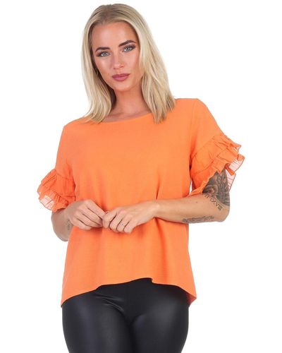 Mississhop Kurzarmshirt Charmantes Volant-Ärmel-Shirt – 100% Baumwolle M. 389 - Orange